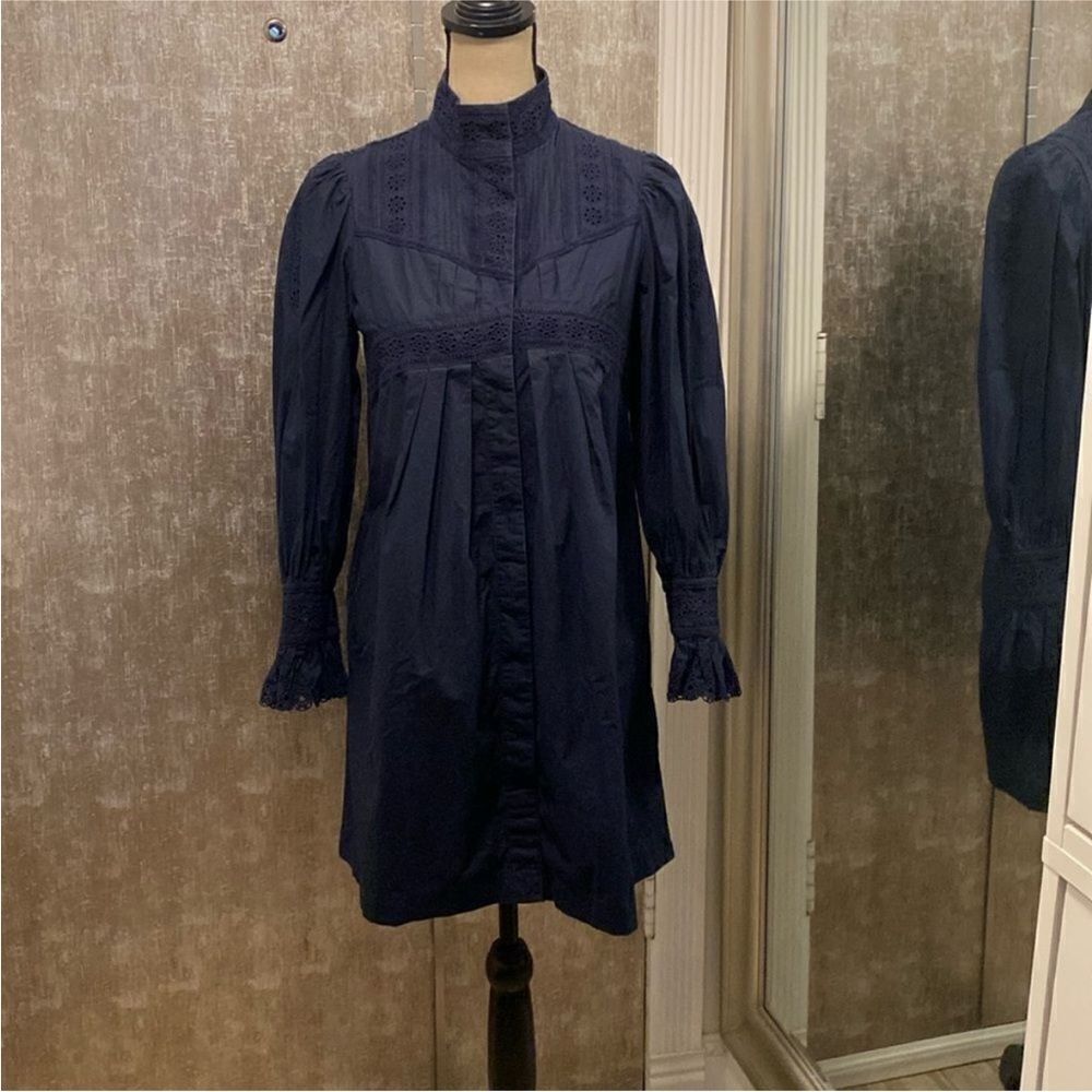 Rebecca Taylor Dark Blue Long Sleeve eyelet Dress, US2